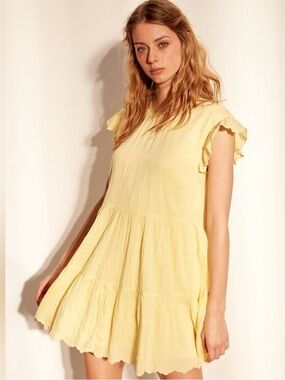 Aritzia Wilfred La Boheme Sidonie Tiered Babydoll Mini Dress Sz S Butter Yellow